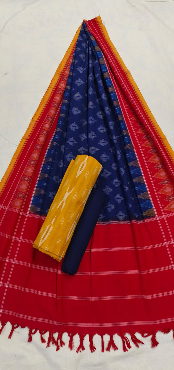 Pure Cotton Doubel Ikat Unstitched Suit With Ikat Cotton Dupatta