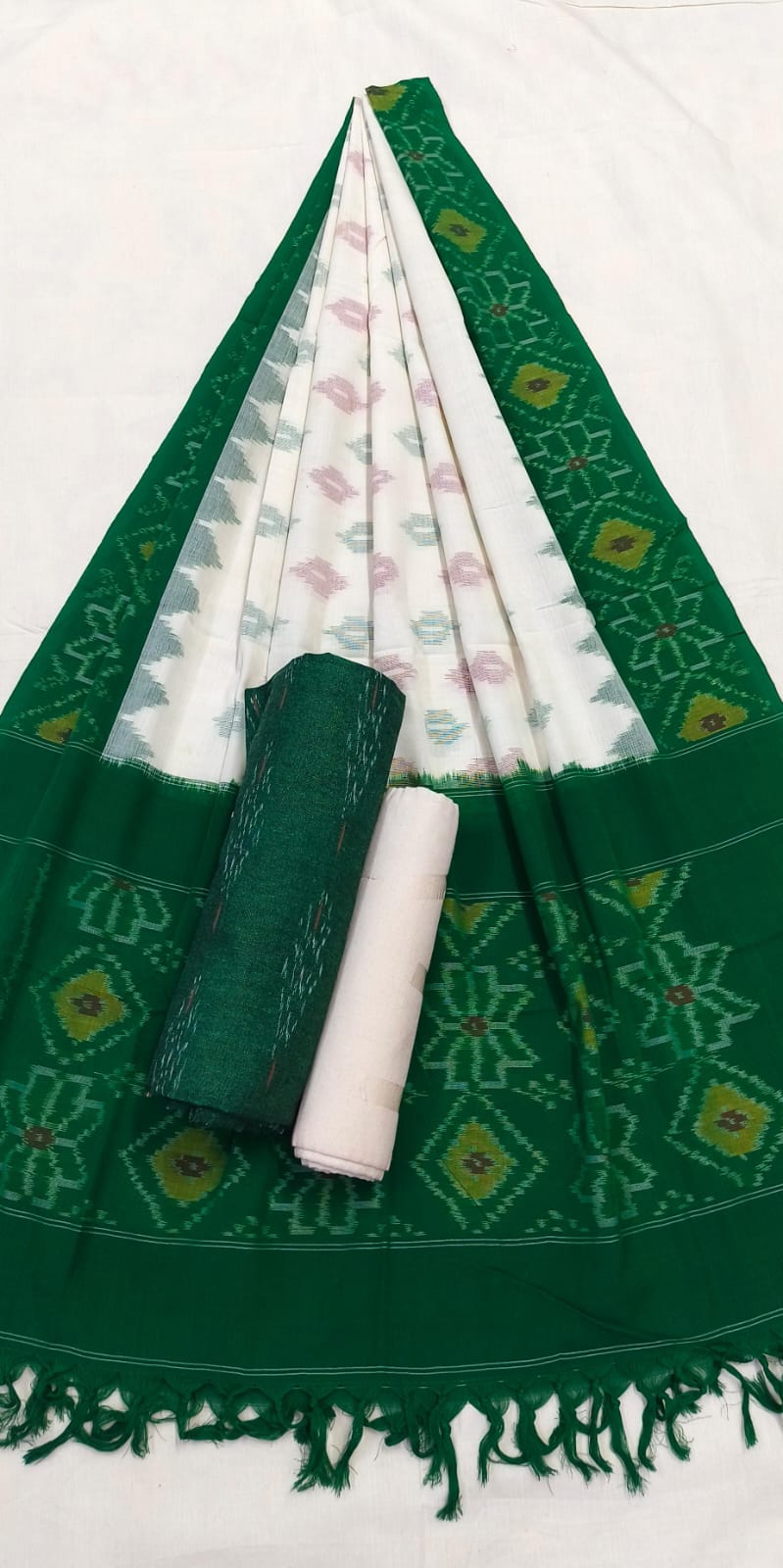 Pure Cotton Doubel Ikat Unstitched Suit With Ikat Cotton Dupatta