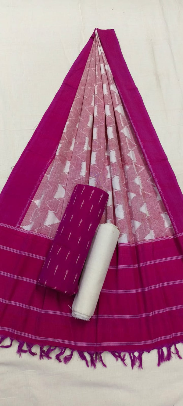 Pure Cotton Doubel Ikat Unstitched Suit With Ikat Cotton Dupatta