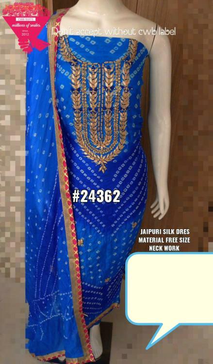 Blue Color Bandhej Gota Patti Work Unstitched Suit With Bandhej Gota Patti Work Dupatta