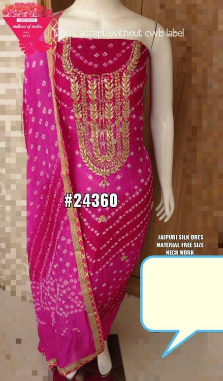 Pink Color Bandhej Gota Patti Work Unstitched Suit With Bandhej Gota Patti Work Dupatta