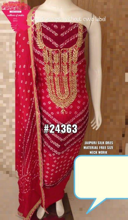 Red Color Bandhej Gota Patti Work Unstitched Suit With Bandhej Gota Patti Work Dupatta