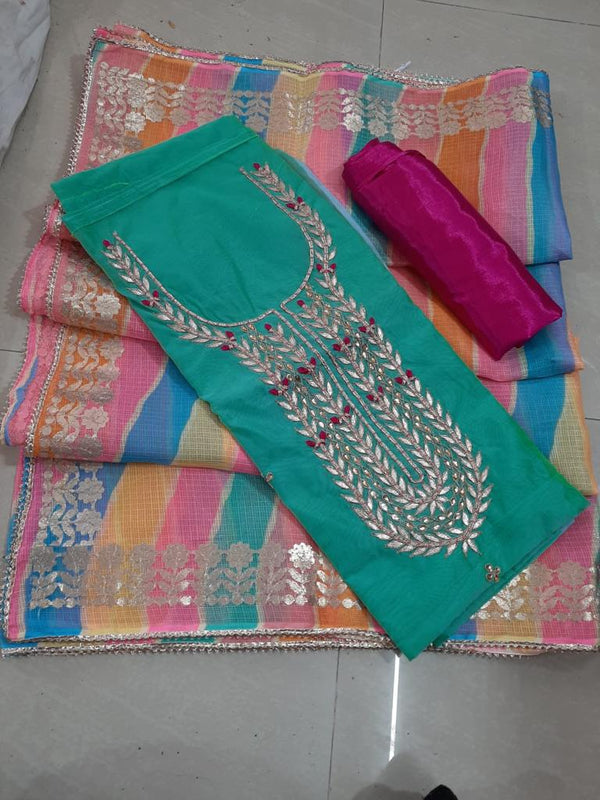 Chanderi Gota Patti Work Unstitched Suit With Leheriya Gota Patti Work Dupatta