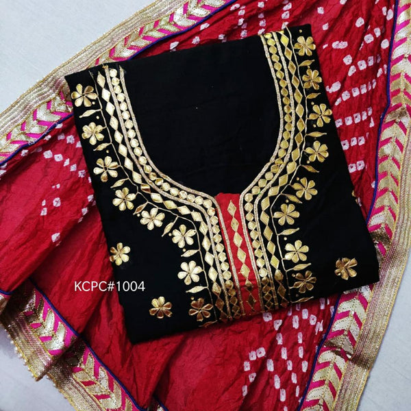 Black Color Chanderi Gota Patti Work Unstitched Suit With Bandhej Gota Patti Work Dupatta