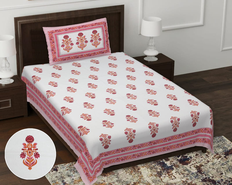 Pure Cotton Digital Print Single Bed Bedsheet With 1 Pillow Cover