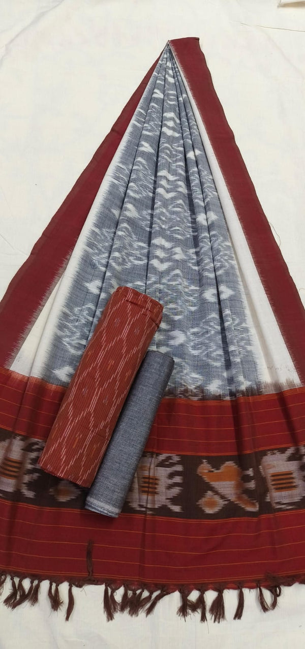 Pure Cotton Doubel Ikat Unstitched Suit With Ikat Cotton Dupatta