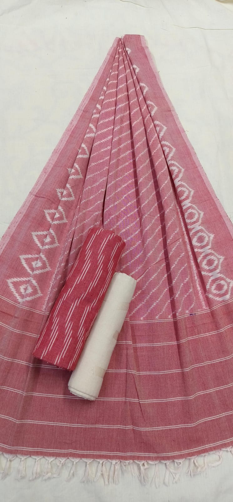 Pure Cotton Doubel Ikat Unstitched Suit With Ikat Cotton Dupatta