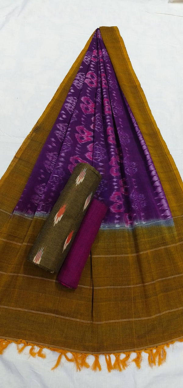 Pure Cotton Doubel Ikat Unstitched Suit With Ikat Cotton Dupatta