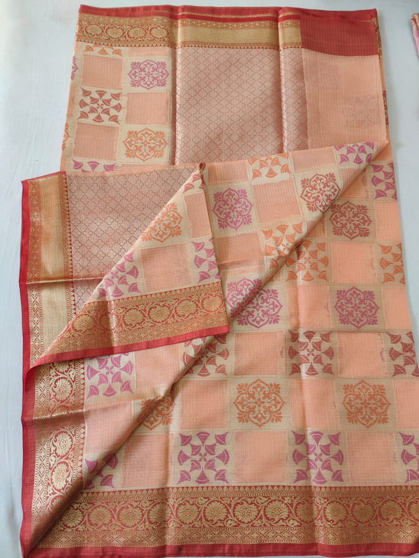 Pure Kota Doriya Zari Work Contrast Broder Saree with Heavy Work Blouse .