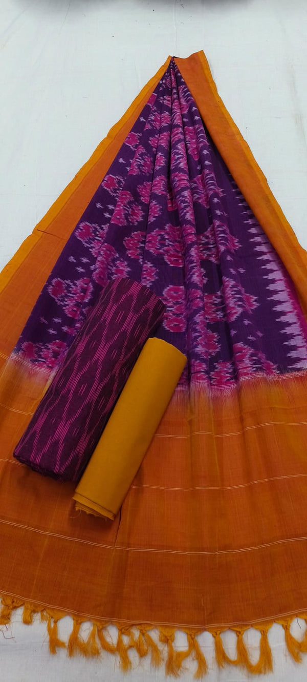 Pure Cotton Doubel Ikat Unstitched Suit With Ikat Cotton Dupatta