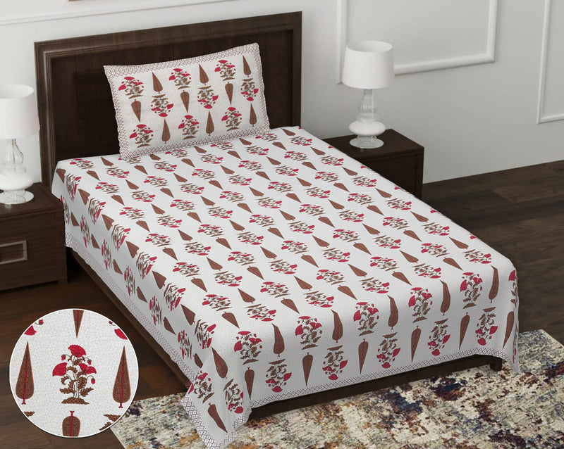 Pure Cotton Digital Print Single Bed Bedsheet With 1 Pillow Cover