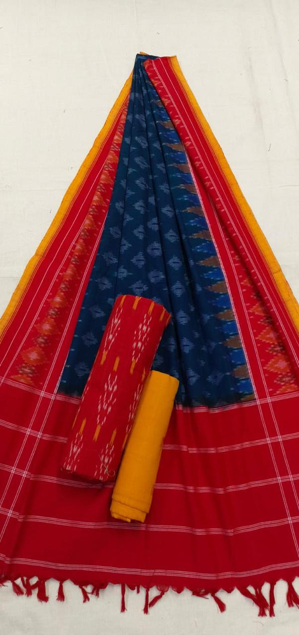 Pure Cotton Doubel Ikat Unstitched Suit With Ikat Cotton Dupatta