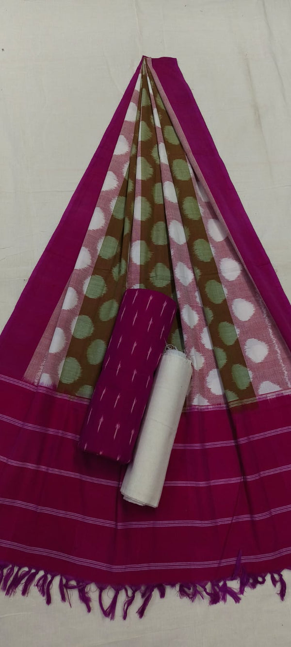 Pure Cotton Doubel Ikat Unstitched Suit With Ikat Cotton Dupatta