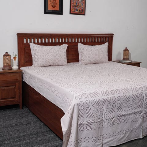 Pure Cotton Applique Work Bedsheet With Pillow