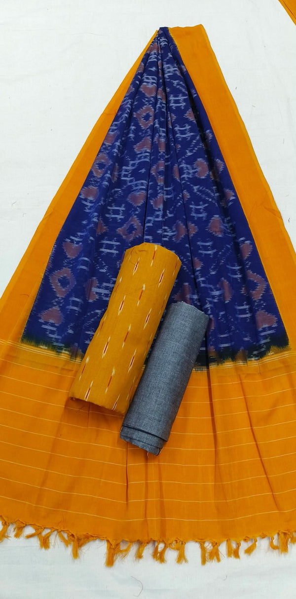 Pure Cotton Doubel Ikat Unstitched Suit With Ikat Cotton Dupatta