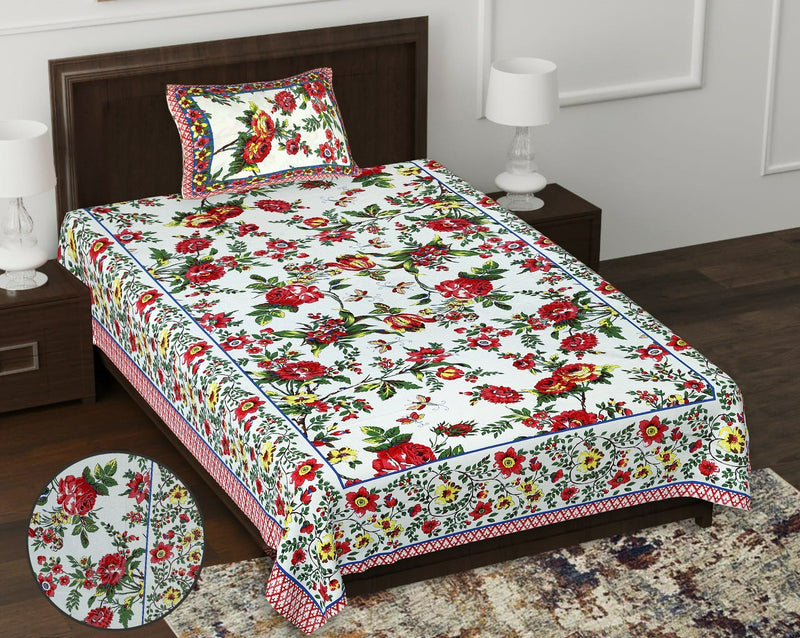 Pure Cotton Digital Print Single Bed Bedsheet With 1 Pillow Cover