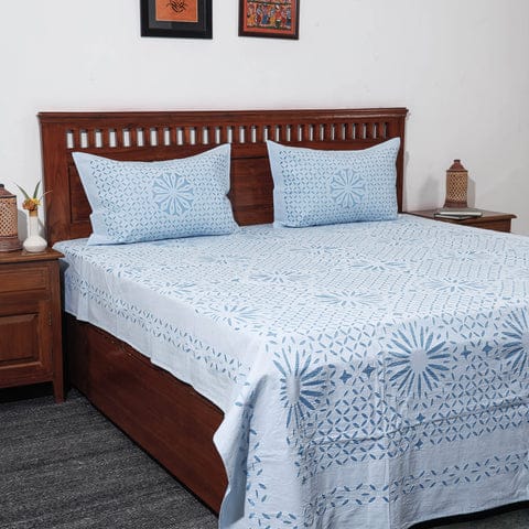 Pure Cotton Applique Work Bedsheet With Pillow