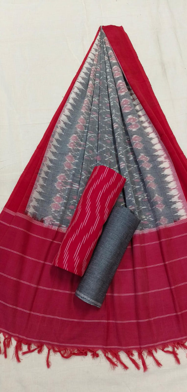 Pure Cotton Doubel Ikat Unstitched Suit With Ikat Cotton Dupatta