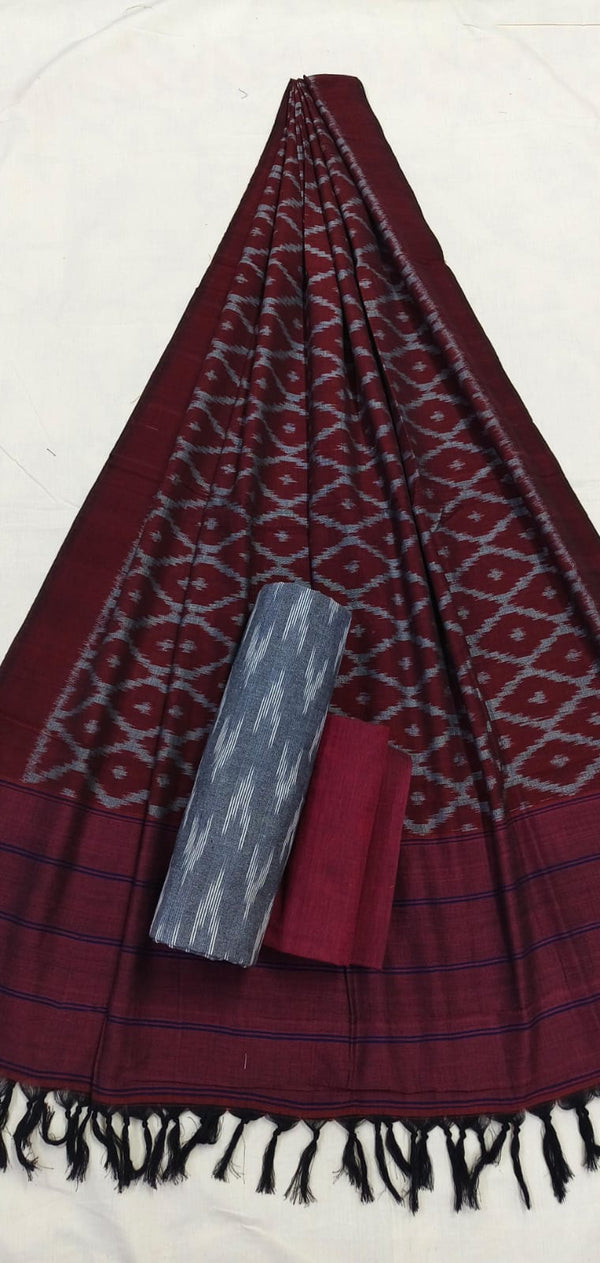 Pure Cotton Doubel Ikat Unstitched Suit With Ikat Cotton Dupatta