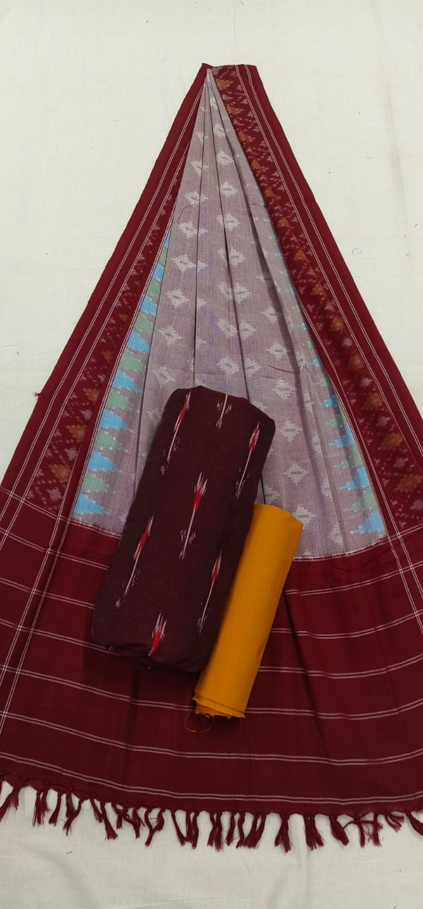 Pure Cotton Doubel Ikat Unstitched Suit With Ikat Cotton Dupatta