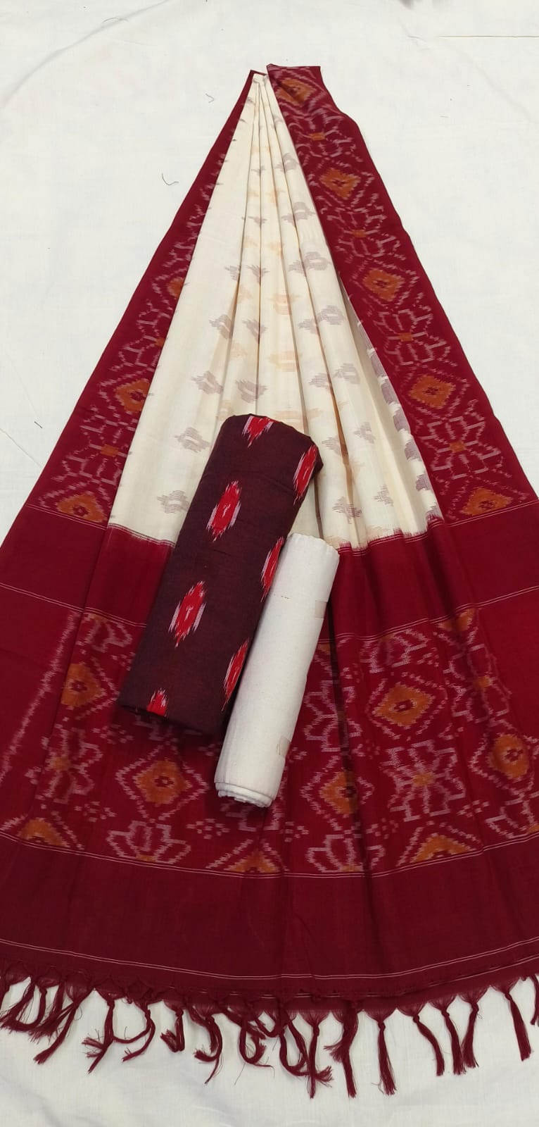 Pure Cotton Doubel Ikat Unstitched Suit With Ikat Cotton Dupatta