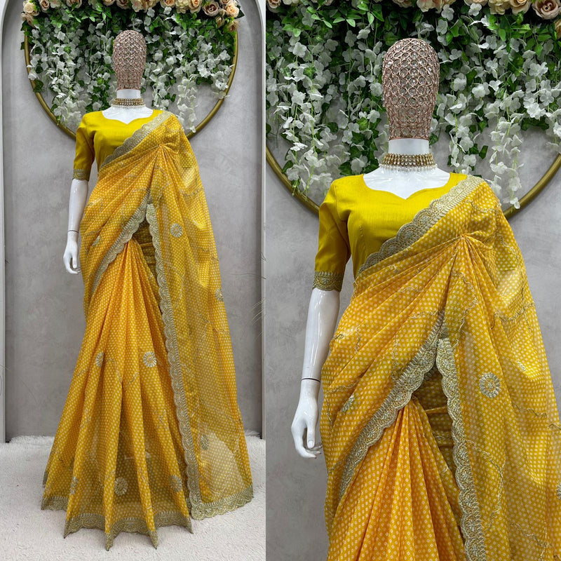 Party Wear Soft Silk Saree With Silk Border Work Blouse