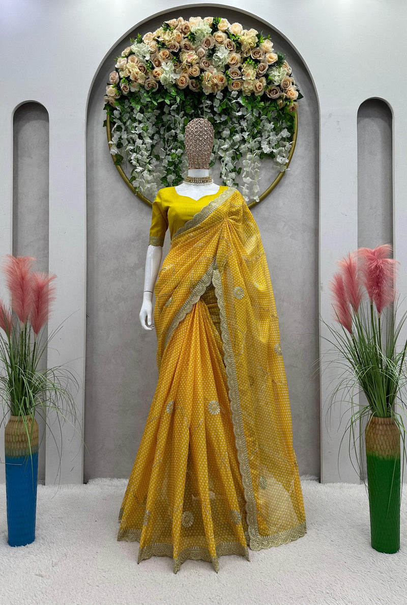 Party Wear Soft Silk Saree With Silk Border Work Blouse