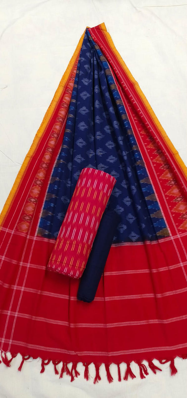 Pure Cotton Doubel Ikat Unstitched Suit With Ikat Cotton Dupatta