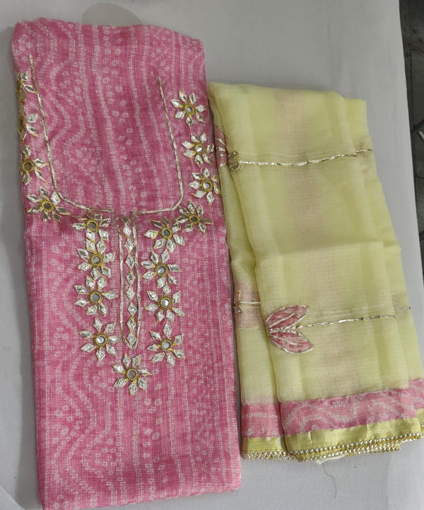 Pure Kota Doriya Gotta Patti Work Unstitched Suit With Dupatta & Bottom