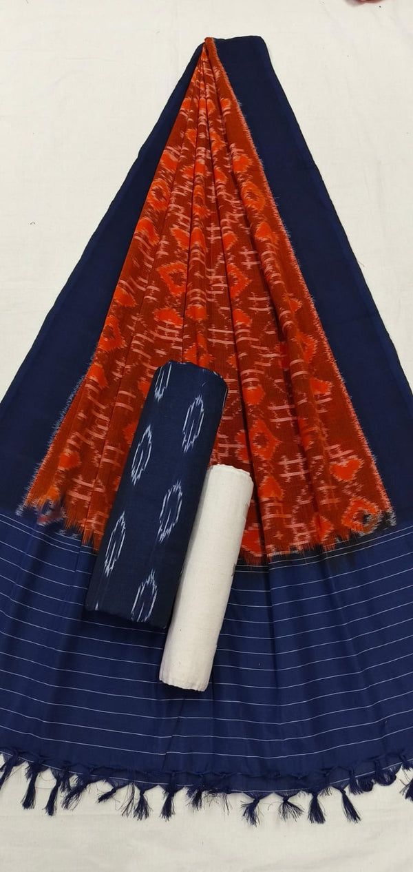 Pure Cotton Doubel Ikat Unstitched Suit With Ikat Cotton Dupatta