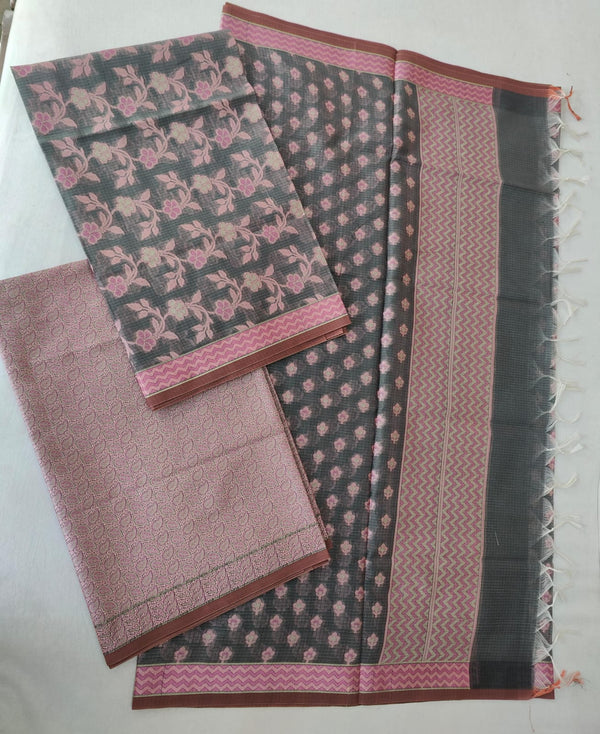 Pure Kota Doriya Woven Zari Work Unstitched Suit With Dupatta & Bottom