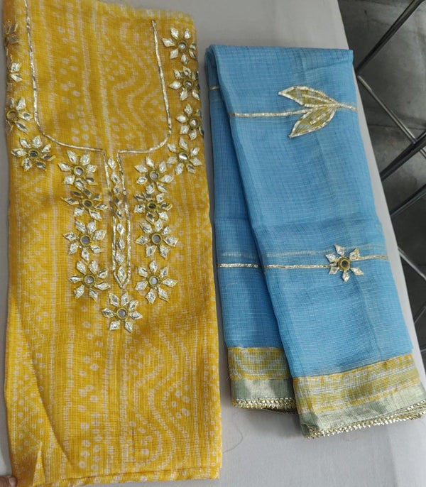 Pure Kota Doriya Gotta Patti Work Unstitched Suit With Dupatta & Bottom