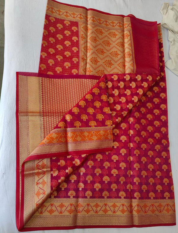 Pure Kota Doriya Munga Silk Zari Work Saree With Heavy Work Blouse .