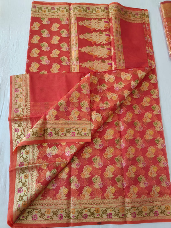 Pure Kota Doriya Munga Silk Zari Work Saree With Heavy Work Blouse .