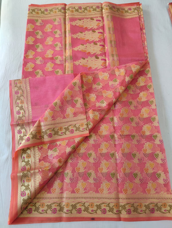 Pure Kota Doriya Munga Silk Zari Work Saree With Heavy Work Blouse .