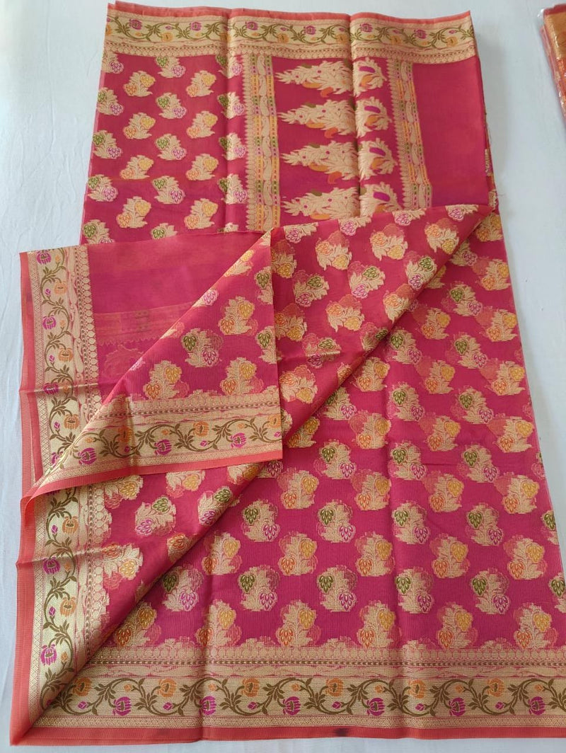 Pure Kota Doriya Munga Silk Zari Work Saree With Heavy Work Blouse .