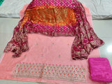 Pure Chanderi Gotta pati Zardozi Work Unstitched Suit With Bandhej Banarasi Silk Dupatta