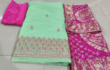 Pure Chanderi Gotta pati Zardozi Work Unstitched Suit With Bandhej Banarasi Silk Dupatta