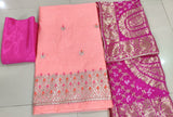 Pure Chanderi Gotta pati Zardozi Work Unstitched Suit With Bandhej Banarasi Silk Dupatta