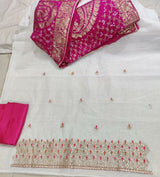 Pure Chanderi Gotta pati Zardozi Work Unstitched Suit With Bandhej Banarasi Silk Dupatta