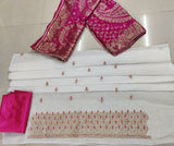 Pure Chanderi Gotta pati Zardozi Work Unstitched Suit With Bandhej Banarasi Silk Dupatta