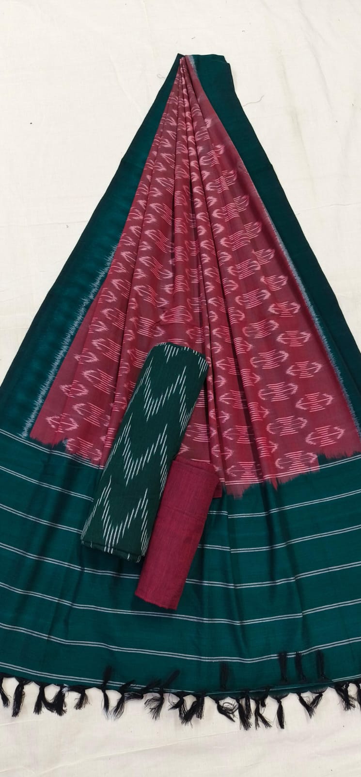 Pure Cotton Doubel Ikat Unstitched Suit With Ikat Cotton Dupatta