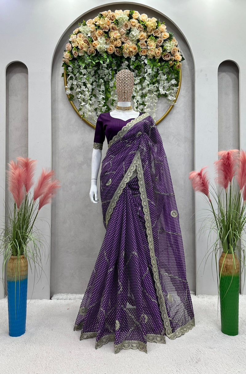 Party Wear Soft Silk Saree With Silk Border Work Blouse