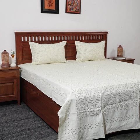 Pure Cotton Applique Work Bedsheet With Pillow