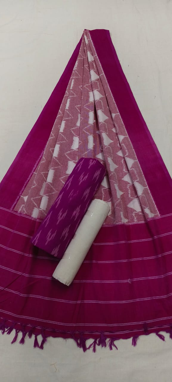 Pure Cotton Doubel Ikat Unstitched Suit With Ikat Cotton Dupatta