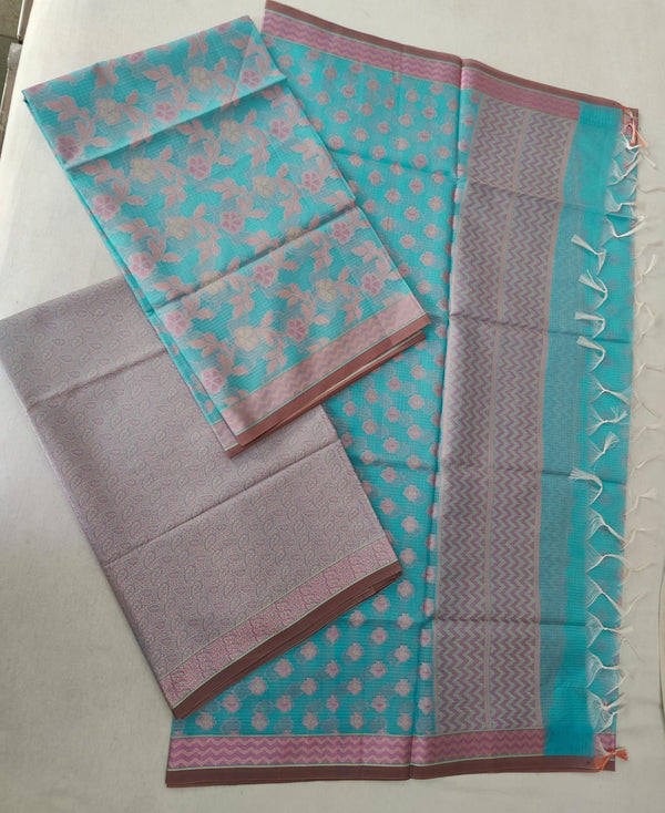 Pure Kota Doriya Woven Zari Work Unstitched Suit With Dupatta & Bottom