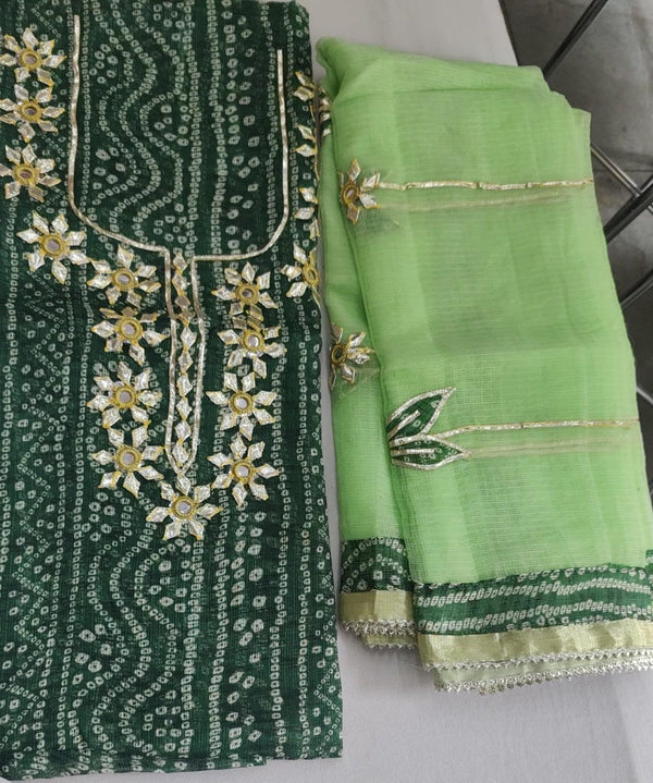 Pure Kota Doriya Gotta Patti Work Unstitched Suit With Dupatta & Bottom