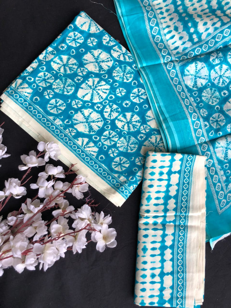 Pure Cotton Jaipuri Hand Block Print Unstitched Suit With Mul Cotton Dupatta.