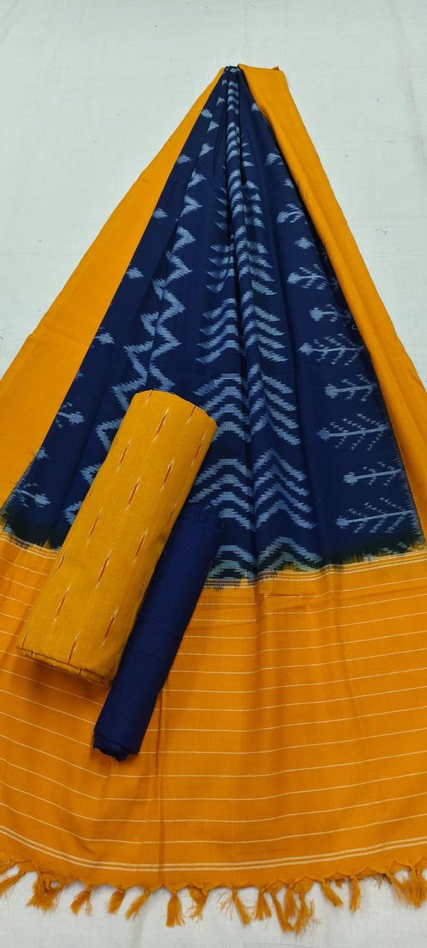 Pure Cotton Doubel Ikat Unstitched Suit With Ikat Cotton Dupatta