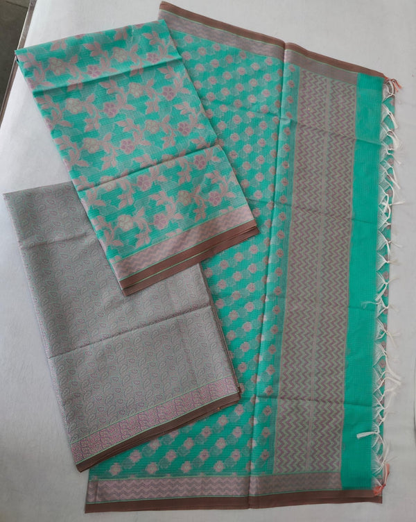 Pure Kota Doriya Woven Zari Work Unstitched Suit With Dupatta & Bottom